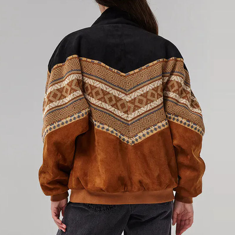 Women VIntage Suede Patchwork Fleece Jacket