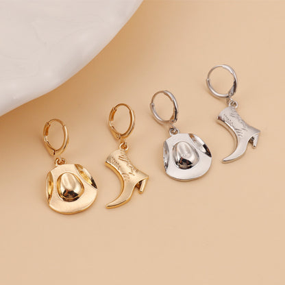 Stylish Alloy Cowboy Hat Boots Asymmetric Earrings