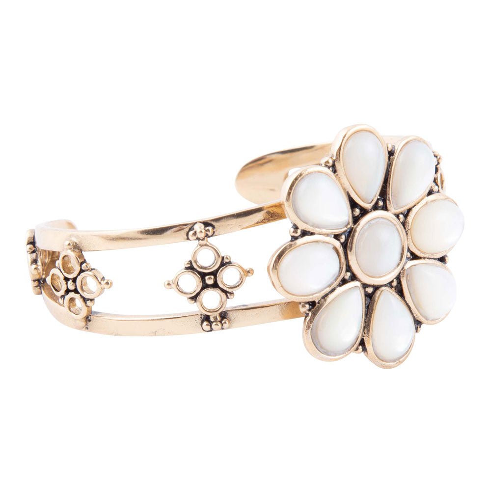 Hibiscus White Mother of Pearl and Golden Cuff Bracelet