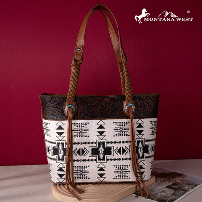 2024 New Montana West Braided Strap Aztec Collection Tote Bag