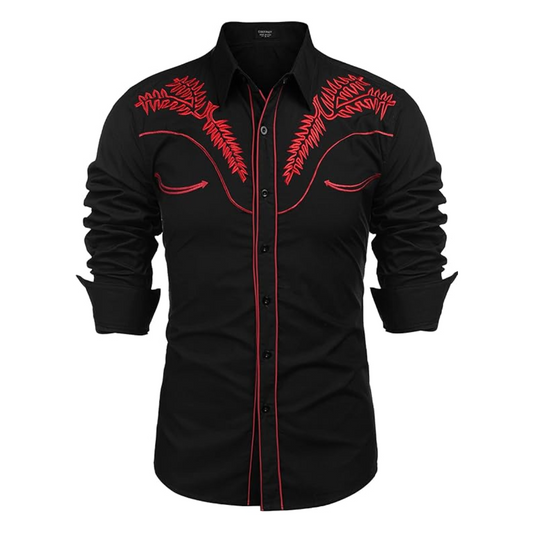 Men's Western Shirts Long Sleeve Slim Fit Embroideres Casual Shirt