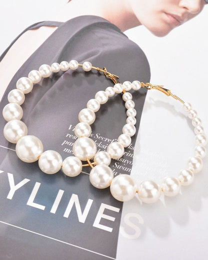 Retro Exaggerated Oversized Faux Pearl Large Hoop Earrings