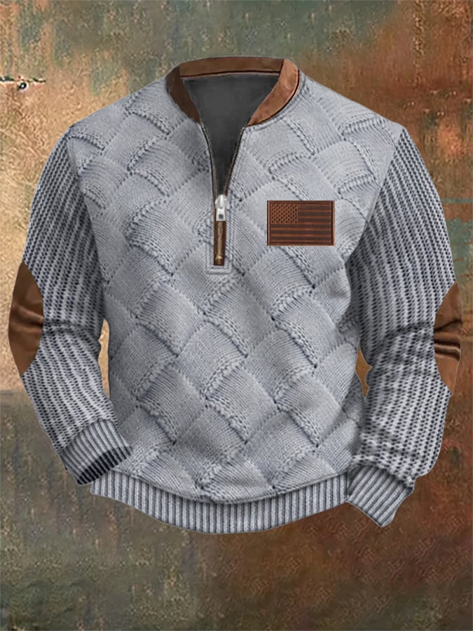 Men's Vintage Knit Print Zip-Up Sweatshirt