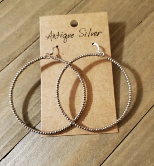 Antique Silver Large Hoop Earrings