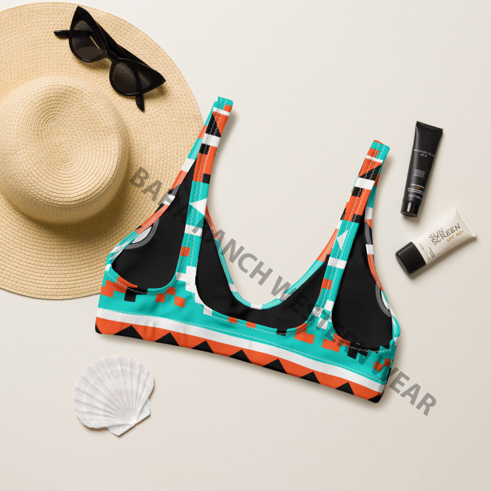 Yeehaw Turquoise Orange Aztec Bikini Top