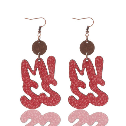 Valentine's Day MISS Pattern Wooden Earrings