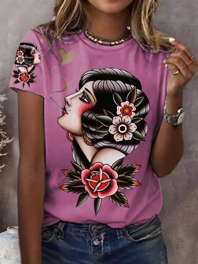 Women's Retro Western Print Casual T-Shirt