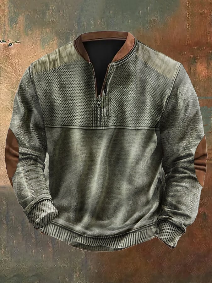 Men's Vintage Knit Print Zip-Up Sweatshirt