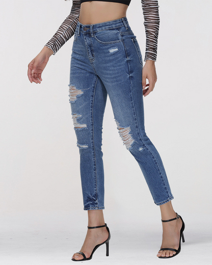 Broken High-Waist Straight Jeans