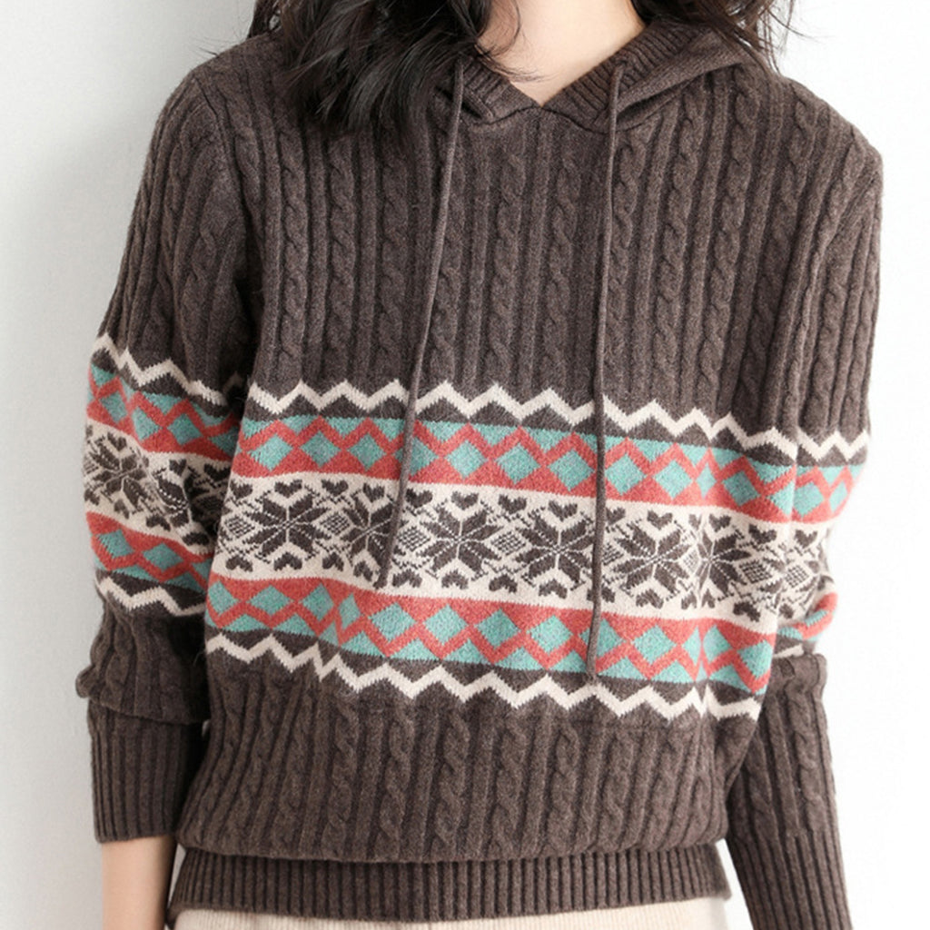 Retro Outerwear Hooded Sweater Women's Loose Ethnic Style