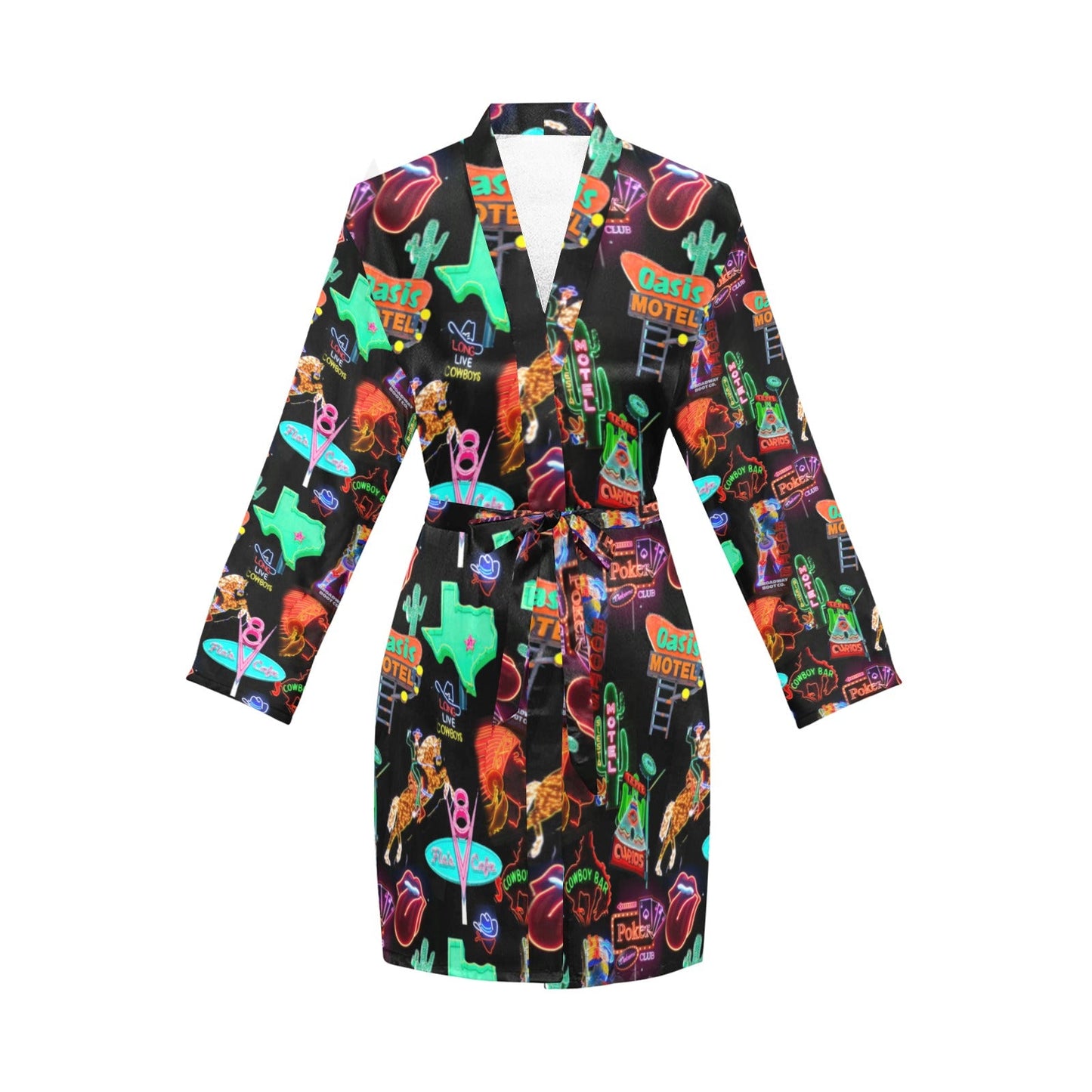 Vegas Neon Women's Long Sleeve Belted Satin Feel Dressing Lounge Robe