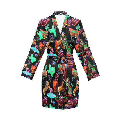 Vegas Neon Women's Long Sleeve Belted Satin Feel Dressing Lounge Robe