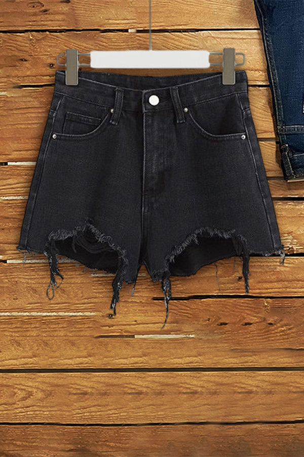 Classic Ripped Tassel Denim Shorts