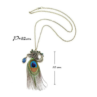 Bohemian Vintage Peacock Feather Necklace