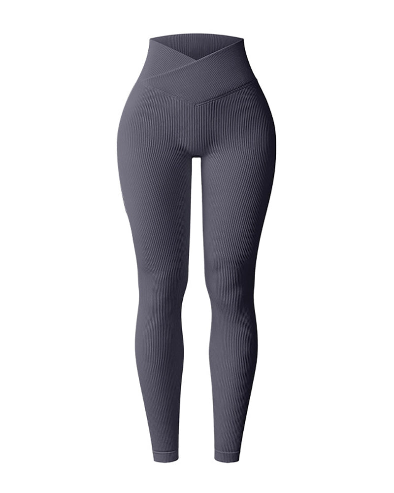 Cross-Waist Ribbed Yoga Pants