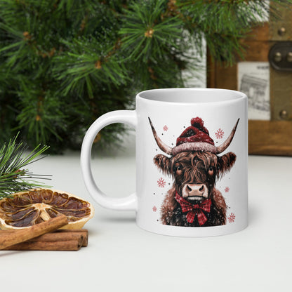 Merry Christmas Highland White Glossy Mug