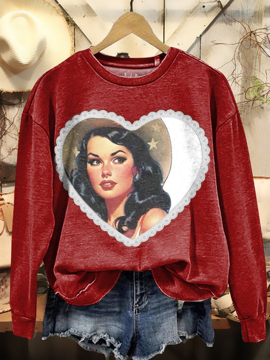 Western Cowgirl Print Casual Sweatshirt