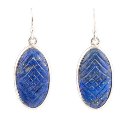 Barse Carved Blue Lapis Sterling Silver Drop Earrings