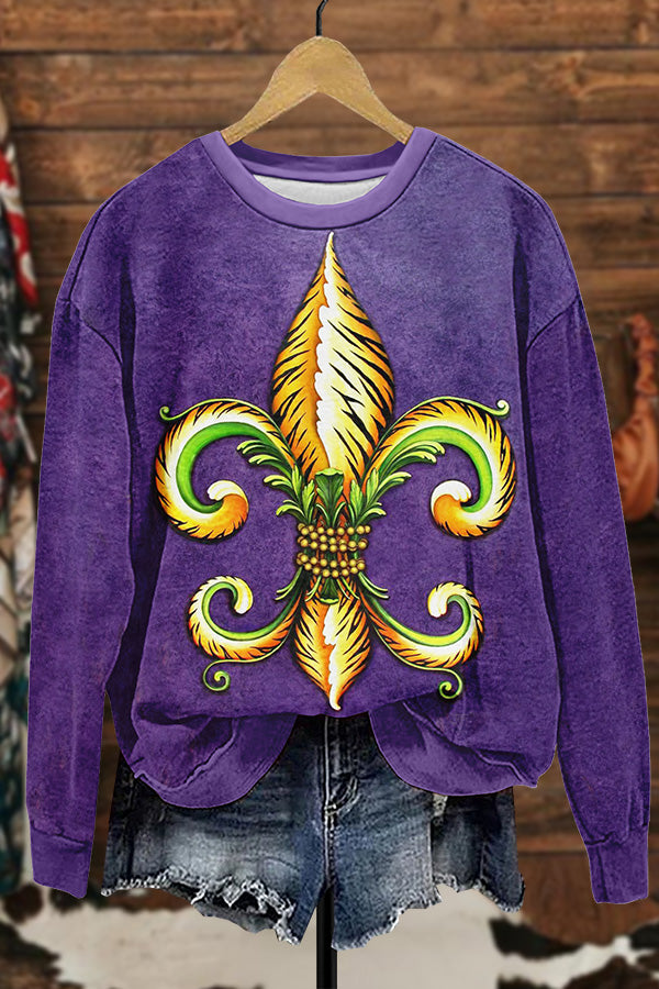 Retro Mardi Gras Floral Print Sweatshirt