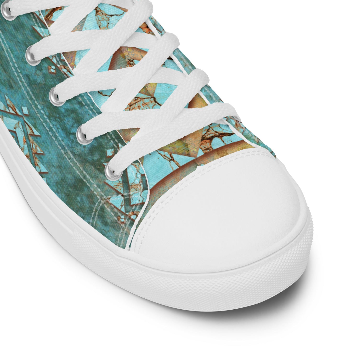 Turquoise Highland Cow Women__ high top canvas shoes