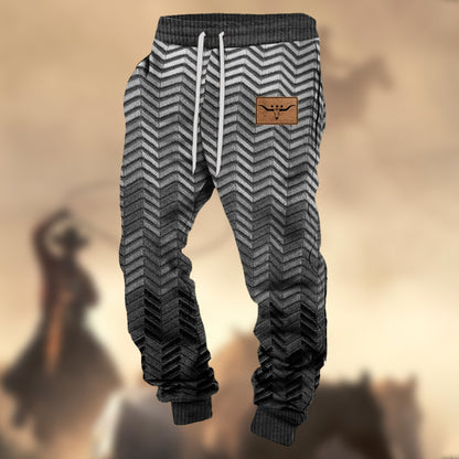 Men's Retro Western Longhorn Logo Casual Drawstring Terry Cloth Daily Sports Sweatpants