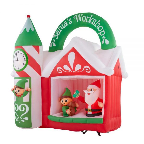 Christmas-animated inflatable santas workshop scene