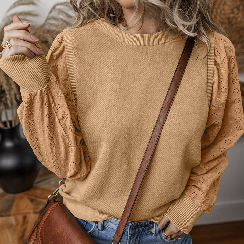 Loose And Versatile Textured Round Neck Long-sleeved Sweater