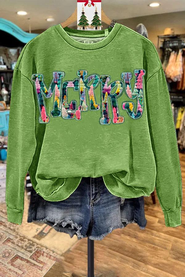 Vintage Merry Chrismas Print Casual Sweatshirt