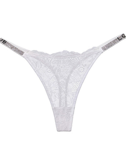 Rhinestone Lace See-Through Thong