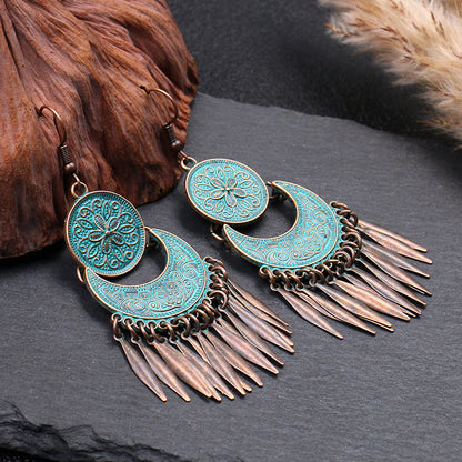 Women's Bohemian Flower Crescent Tassel Tassel Earrings