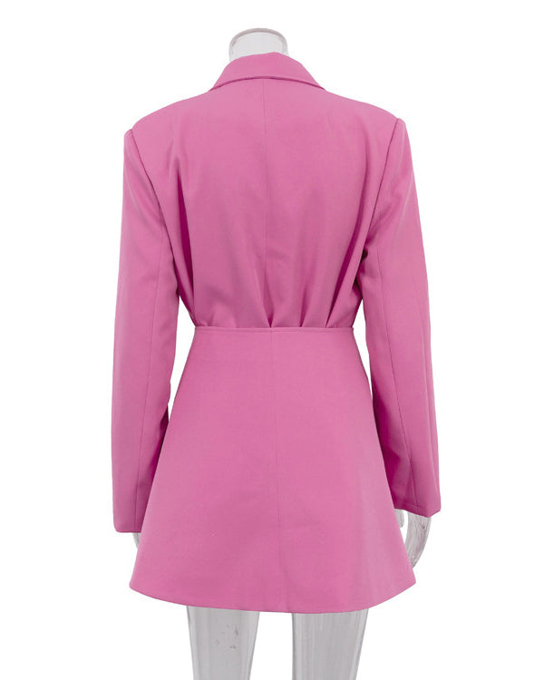 Solid Color Lapel Blazer Girdle Two-Piece Suit