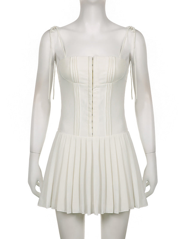 Waist Tight Suspender Pleated Dress