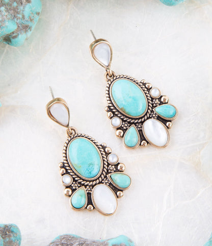 Barcelona Turquoise and Mother of Pearl Post Drop Earrings