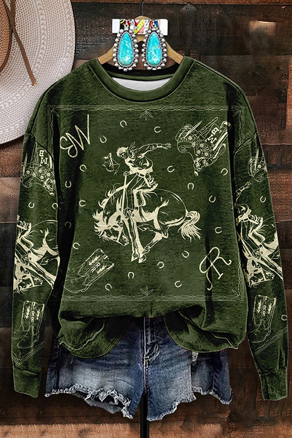 Vintage Western Rodeo Print Sweatshirt