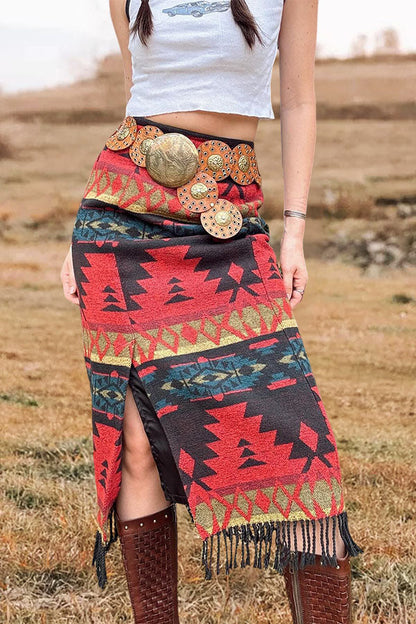 Aztec Printed Slit Maxi Skirt