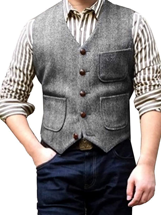 Fashion Temperament Men's Single-Breasted Slim Vest Vest