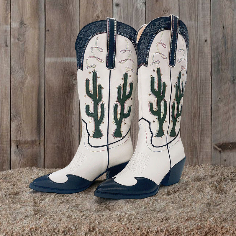 Cactus Embroidered Studded Boots