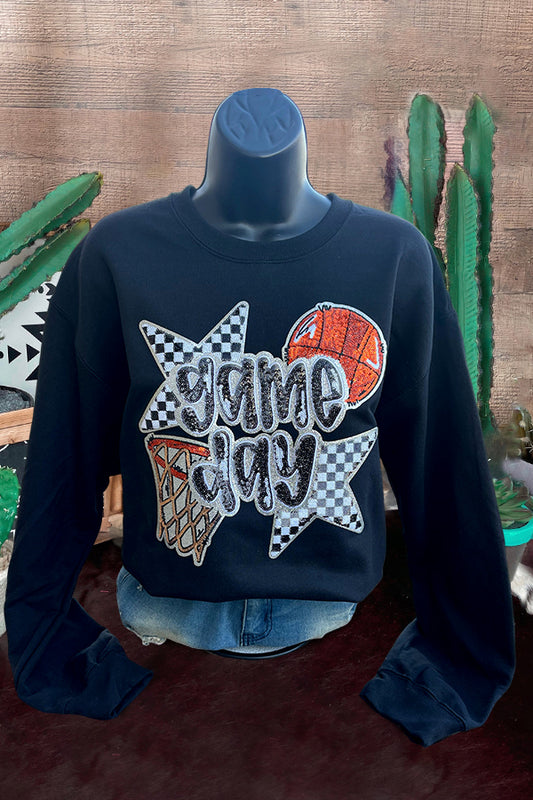 Game Day Checkered Basketball Shining Star Sweatshirt