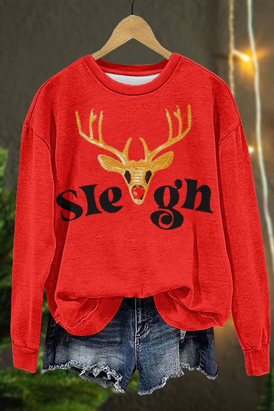 Christmas Elk Print Sweatshirt