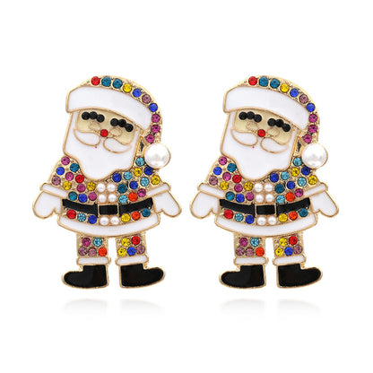 Multi Colored Rhinestone Santa Claus Earrings