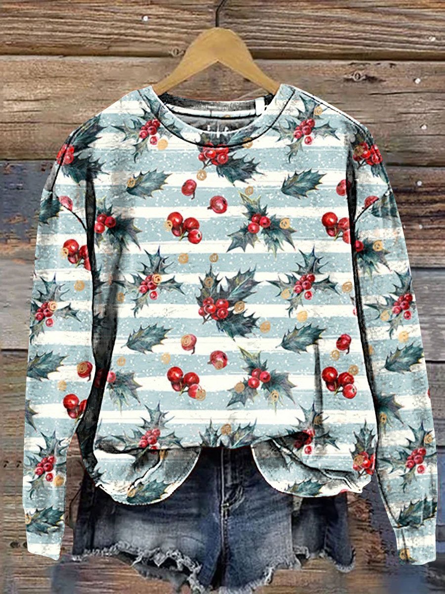 Christmas Holly Art Print Casual Sweatshirt