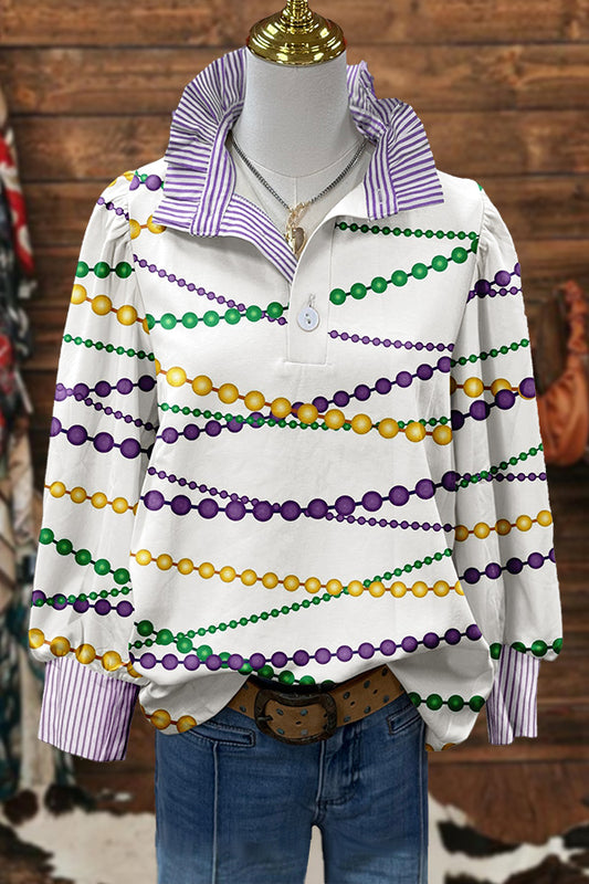 Mardi Gras Colorful Chain Striped Ruffle Blouse