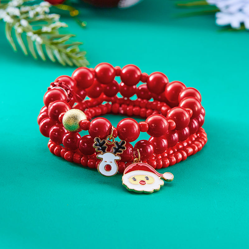 Christmas Snowflake Bell Beaded Bracelet