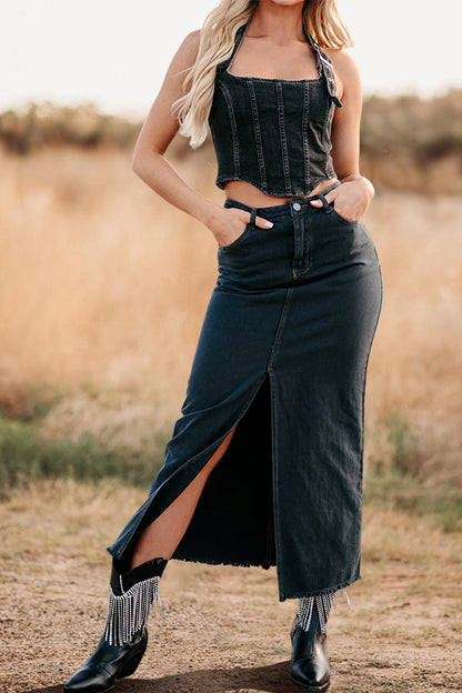 Vintage Slit Front Denim Skirt