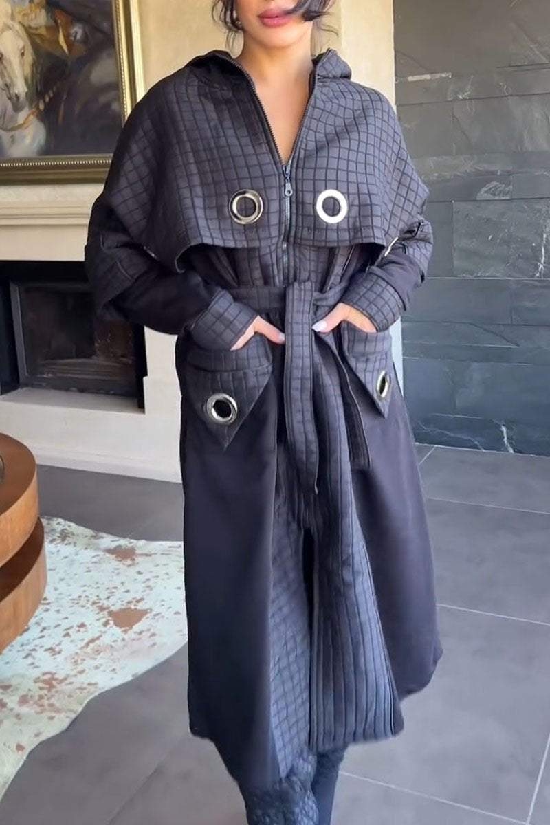 Women's Hooded Patchwork Long Coat