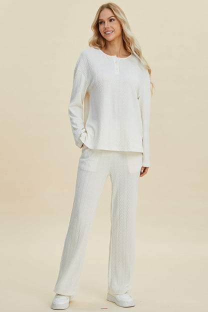 Two Piece Cable-Knit Long Sleeve Top and Pants Set choice of colors