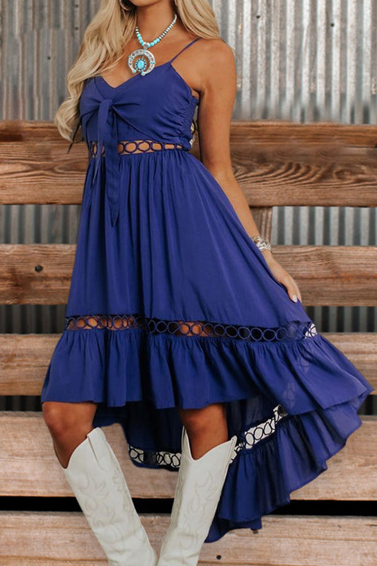 Ribbon Cutout Ruffle Midi Dress