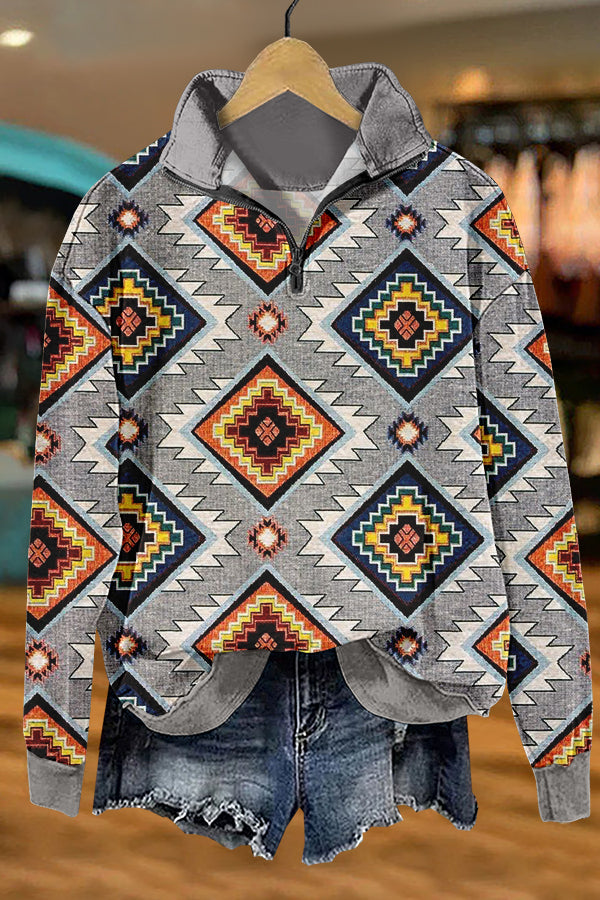 Chic Western Aztec Print Sweatshirt