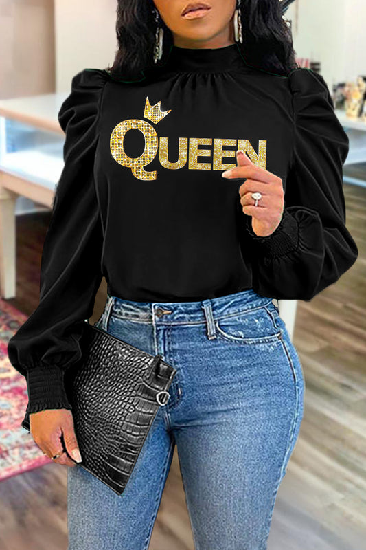 Classic Queen Print Puff Sleeve Blouse