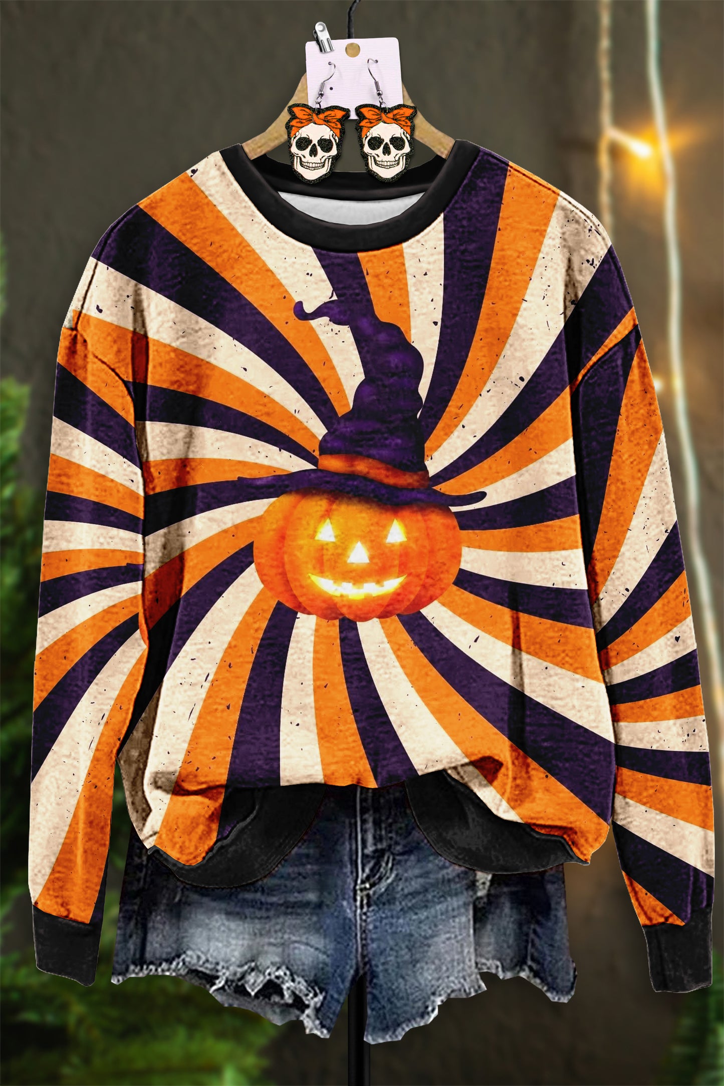 Retro Halloween Pumpkin Stripe Print Sweatshirt